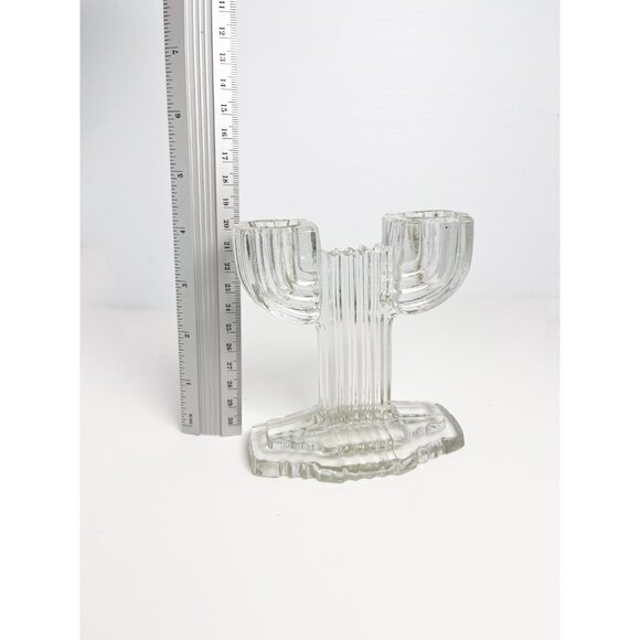 Vintage Anchor Hocking glass Queen Mary double candlestick - cactus design - Picture 7 of 7